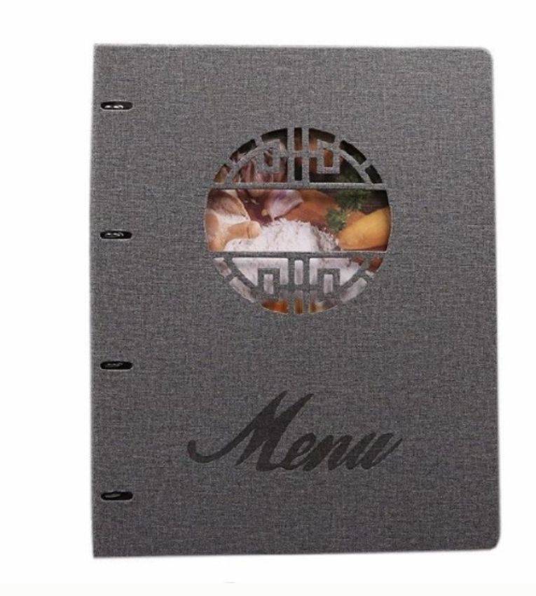 Porte-menu gris classique en similicuir 18 larges A4